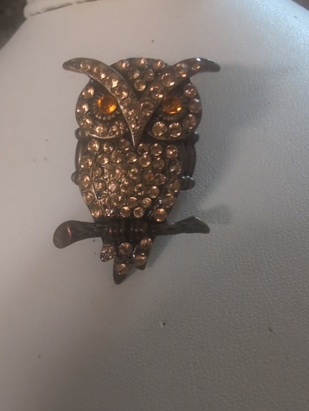 70's Crystal Owl Ring with Amber Eyes